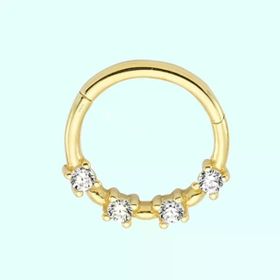Sembol Gold Taşlı 14 Ayar Altın Halka Piercing