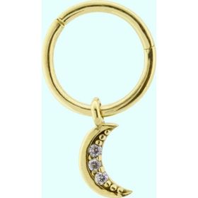 Sembol Gold Taşlı Ay 14 Ayar Altın Halka Piercing