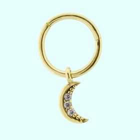 Sembol Gold Taşlı Ay 14 Ayar Altın Halka Piercing