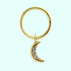 Sembol Gold Taşlı Ay 14 Ayar Altın Halka Piercing