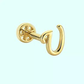 Sembol Gold -U- Harf 14 Ayar Tragus Altın Piercing