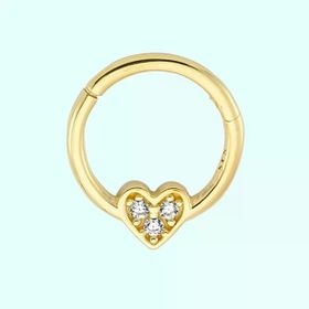 Sembol Gold Üç Taş Kalp 14 Ayar Altın Halka Piercing