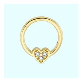 Sembol Gold Üç Taş Kalp 14 Ayar Altın Halka Piercing
