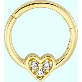 Sembol Gold Üç Taş Kalp 14 Ayar Altın Halka Piercing