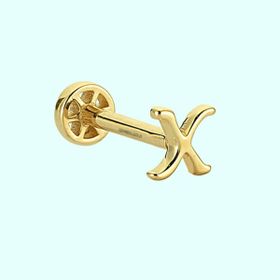 Sembol Gold -X- Harf 14 Ayar Tragus Altın Piercing