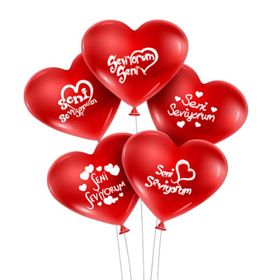 Seni Seviyorum Yazılı 10'lu Kalp Balon