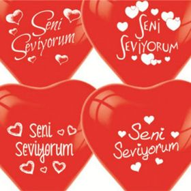 Seni Seviyorum Yazılı 10'lu Kalp Balon