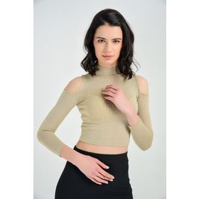 Sense BLZ14344 Bej Omuz Basları Açık Balıkcı Yaka Kadın Bluz