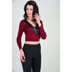 Sense BLZ31022 Bordo Kruvaze Ribana Kadın Bluz