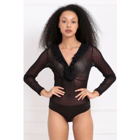 Sense Blz31319 Siyah Tül Ön Fırfırlı Agraflı Body