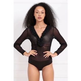 Sense Blz31319 Siyah Tül Ön Fırfırlı Agraflı Body
