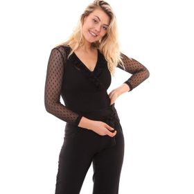 Sense Blz31319 Siyah Tül Ön Fırfırlı Agraflı Body
