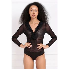 Sense Blz31319 Siyah Tül Ön Fırfırlı Agraflı Body