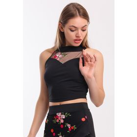 Sense Blz31401 Çiçek Desenli Renkli Tül Çiçekli Kısa Bluz