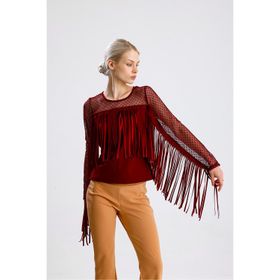 Sense Blz33372 Bordo Püsküllü Dalgıç Scuba Krep Tül Bluz