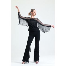 Sense BLZ33372 Siyah Püsküllü Dalgıç Scuba Krep Tül Bluz