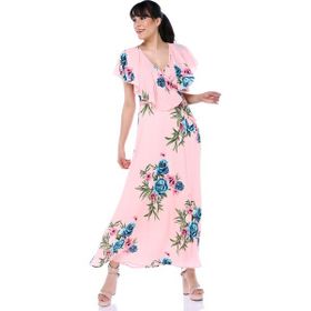 Sense ELB31181 Pudra Kruvaze Çiçekli Volanlı Krep Elbise