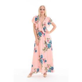 Sense ELB31181 Pudra Kruvaze Çiçekli Volanlı Krep Elbise