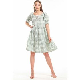Sense ELB33651 Yeşil Gipeli Büzgülü Reglan Yaka Gofre Elbise