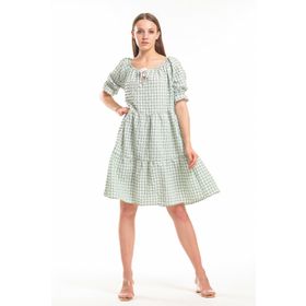 Sense ELB33651 Yeşil Gipeli Büzgülü Reglan Yaka Gofre Elbise