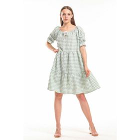 Sense ELB33651 Yeşil Gipeli Büzgülü Reglan Yaka Gofre Elbise