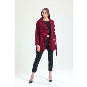 Sense KBN32352 Laci Kırmızı Geniş Yaka Önü Fermuarlı Kemerli Kaban