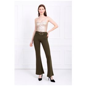 Sense PNT32439 İspanyol Paça Kemerli Örme Kumaş Pantolon