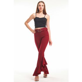 Sense Pnt32698 Bordo Kemerli Paça Volanlı Pike Çelik Pantolon