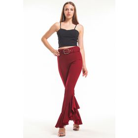 Sense Pnt32698 Bordo Kemerli Paça Volanlı Pike Çelik Pantolon
