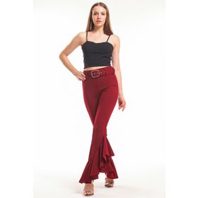 Sense Pnt32698 Bordo Kemerli Paça Volanlı Pike Çelik Pantolon