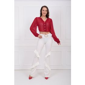 Sense Pnt33363 Beli 5 cm Kumaş Kaplama Kemerli Önler 2 Volanlı Scuba Krep Pantolon