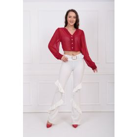 Sense Pnt33363 Beli 5 cm Kumaş Kaplama Kemerli Önler 2 Volanlı Scuba Krep Pantolon