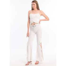 Sense PNT33394 Volanlı Kemerli Scuba Krep Pantolon