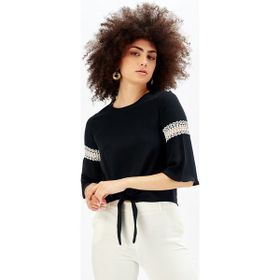 Sense Siyah Kolları Dantelli Abiye Bluz