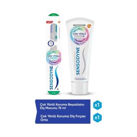 Sensodyne 75 ml Çok Yönlü Koruma Beyazlatıcı Diş Macunu + Çok Yönlü Koruma Orta Diş Fırçası
