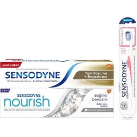 Sensodyne Nourish Sağlıklı Beyazlık Diş Macunu 75 ml + Tam Koruma Beyazlatıcı 50 ml + Diş Eti Bakım Diş Fırçası