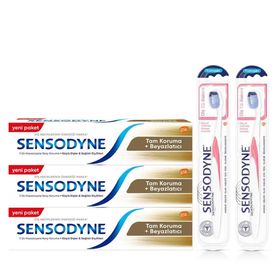 Sensodyne Tam Koruma Beyazlatıcı 3 x 50 ml Diş Macunu + Diş Eti Bakımı Fırcası Yumuşak 2 Adet