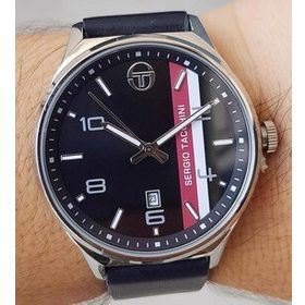 Sergio Tacchini Takvimli Siyah Deri Kayışlı Erkek Kol Saati