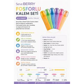 Serve Berry Pastel Tonlar Fosforlu 6'lı Kalem Seti