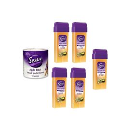 Sesu Normal Ciltler 5x100 ml Roll-On Sir Ağda + Ağda Bezi 10 mt Rulo