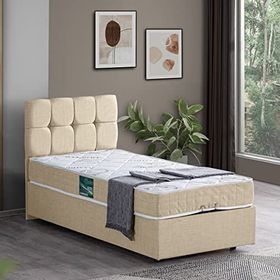 Setay Berlin 100x200 cm Krem Tek Kişilik Baza Başlık Comfort Yatak Seti