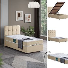 Setay Berlin 120x200 cm Krem Tek Kişilik Baza Başlık Comfort Yatak Seti