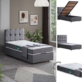 Setay Berlin 90x200 CM Gri Tek Kişilik Baza Başlık Comfort Yatak Seti