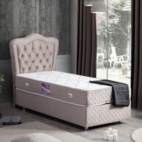 Setay Camelli Açık Kahve 90x200 cm Tek Kişilik Baza Başlık Delüx Yaylı Yatak Seti