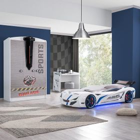 Setay Dolap Masa Beyaz Mobilya Sports Çocuk Odası Mercedes Arabalı Yatak