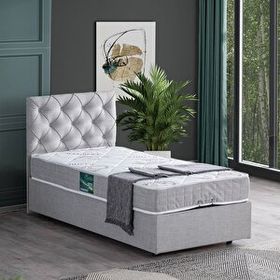 Setay Eylül 100x200 CM Açık Gri Tek Kişilik Baza Başlık Comfort Yatak Seti