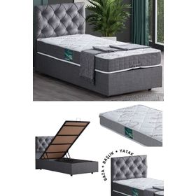Setay Eylül 100x200 CM Açık Gri Tek Kişilik Baza Başlık Comfort Yatak Seti