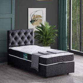 Setay Eylül 100x200 cm Antrasit Tek Kişilik Baza Başlık Comfort Yatak Seti