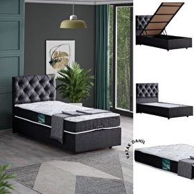 Setay Eylül 120x200 cm Antrasit Tek Kişilik Baza Başlık Comfort Yatak Seti
