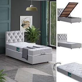 Setay Eylül 90x190 CM Açık Gri Tek Kişilik Baza Başlık Comfort Yatak Seti